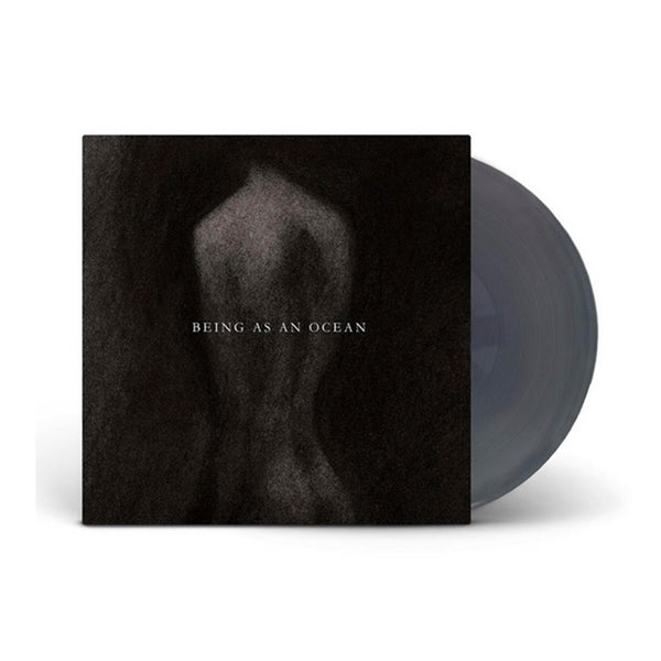 image of Being As An Ocean's Cloudy Clear Cloudy Grey Vinyl LP album. the record is coming of of the sleeve on the right and the album cover is on the left of speckled grey nude back and the words being as an ocean written across in white.